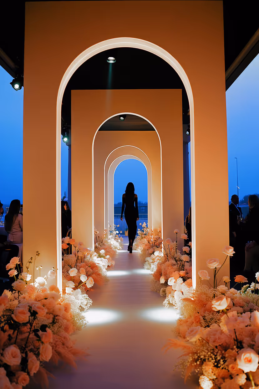 Floral ceremony archway at luxury destination wedding in France