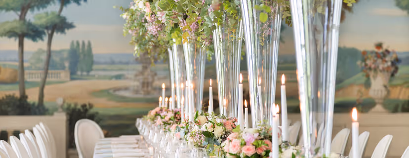 Wedding table setting at Salon Versailles, Le Bristol Paris