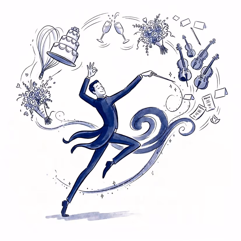 Illustration d'un wedding planner orchestrant une célébration