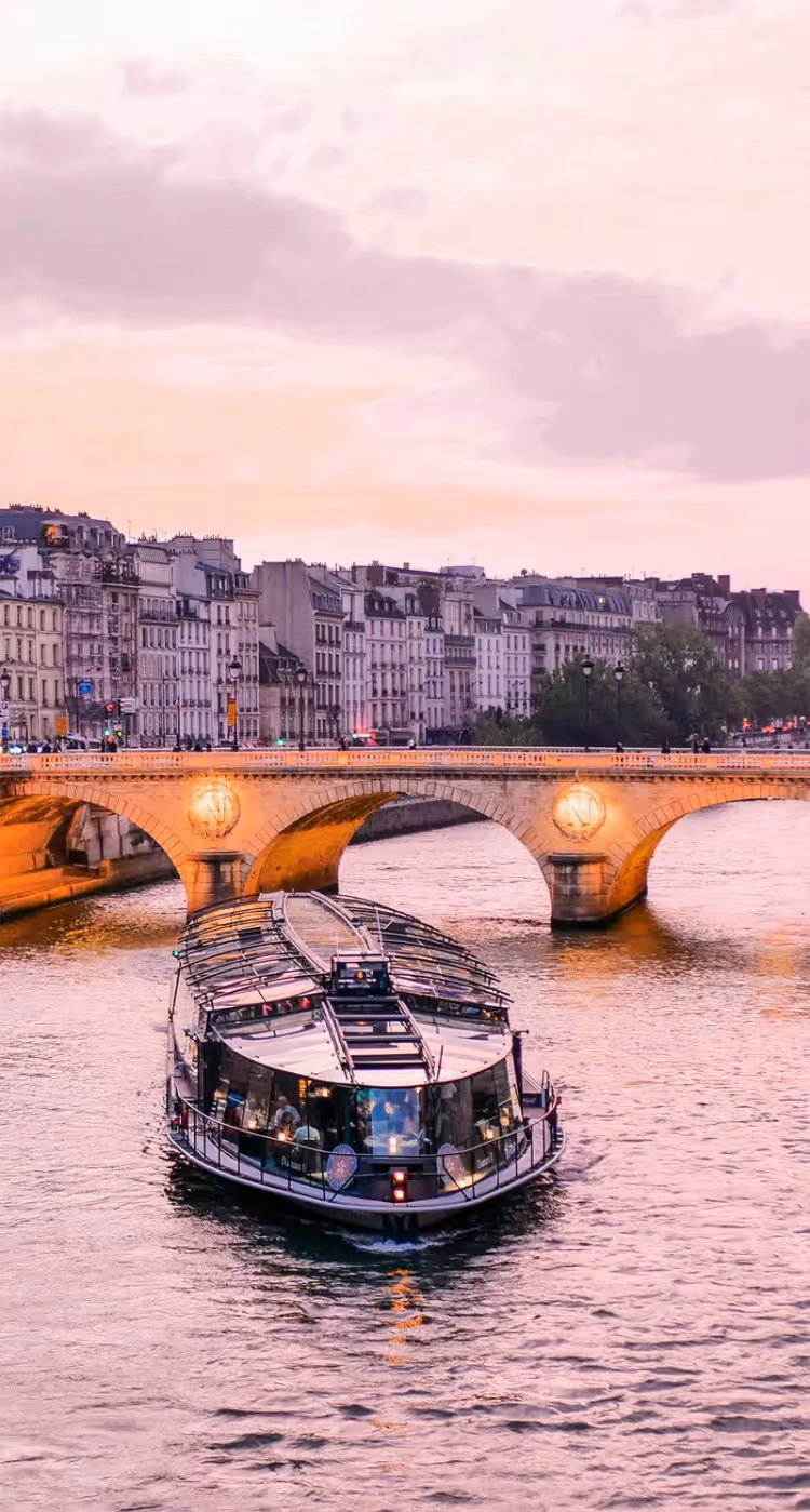 Elegant evening cruise on the Seine at sunset